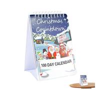 Calendario del conto alla rovescia di Natale 100 giorni Small Christmas Avvent Calendar 2023 Cute Festive Caratteri Flip Standing Table Regali per decorazioni per la casa Office Countdown