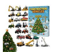 Calendario dell’Avvento 2025 Veicoli da Cantiere (24 Giorni) - Mini Escavatori, Camion, Ruspe e Gru + Decorazioni in Acrilico 2D da Appendere all'Albero - Regalo Natalizio per Bambini e Famiglia (A)