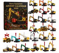 Calendario dell’Avvento 2025 Veicoli da Cantiere (24 Giorni) - Mini Escavatori, Camion, Ruspe e Gru + Decorazioni in Acrilico 2D da Appendere all'Albero - Regalo Natalizio per Bambini e Famiglia (B)