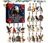 Calendario della Avvento Uccelli 2025, Conto alla rovescia per Natale di 24 giorni con statuine di uccelli in acrilico 2D per l'albero di Natale, Regalo di Natales per gli amanti degli uccellos