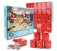 Calendario dell'Avvento 2024 puzzle di Natale, Babbo Natale prepara regali, 24 scatole da 1008 pezzi per conto alla rovescia per Natale, adulti e bambini, decorazione per la casa (blu)