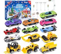 Calendario dell'Avvento 2025, 16 giocattoli e accessori per auto sportive da corsa, regalo di Natale di 24 giorni per bambini dai 3 ai 12 anni