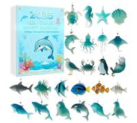 Calendario dell'Avvento 2025,24 Days 2D Acrylic Ocean l'Avents Countdowns,Children's Oceans Charm Ornaments for Xmas Trees Windows Wall Door Cars Decors