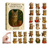 Calendario dell'avvento 2025, 24 giorni, con gatto a pelo corto, calendario per conto alla rovescia di Natale, 2D piatto in acrilico, ciondolo per albero di Natale, mini ornamenti per gattini