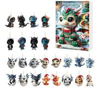 Calendario dell'Avvento 2025,2D Dragon Ornament Advent Calendars,Animal Pendants Advents Calendar For Tree Window Wall Door Car View View Mirror Decor