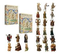 Calendario dell'Avvento 2025 a tema gatto medievale, conto alla rovescia di 24 giorni con mini statuette di cavalieri in acrilico, decorazioni da collezione a tema fantasy per le feste (2PCS)