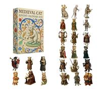 Calendario dell'Avvento 2025 a tema gatto medievale, conto alla rovescia di 24 giorni con mini statuette di cavalieri in acrilico, decorazioni da collezione a tema fantasy per le feste (1PC)