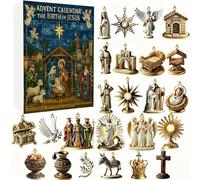 Calendario dell'Avvento 2025, Christian la nascita di Gesù, calendario dell'Avvento di 24 giorni, set da gioco per presepe 2D, ornamenti N-atività in acrilico 2D, ciondolo nascita di Gesù per albero