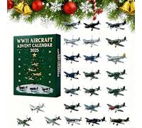 Calendario dell'Avvento 2025 con 24 aeromobili della seconda guerra mondiale, calendario natalizio con mini aerei da combattimento in acrilico 2D, bombardieri e modelli di aerei storici, per
