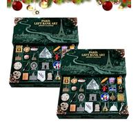 Calendario dell'avvento 2025 con 24 punti di riferimento in miniatura di Parigi ed elementi alimentari, confezione regalo per il conto alla rovescia per le festività della riva sinistra, con scena