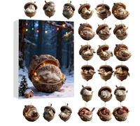 Calendario dell'avvento 2025 con animali della foresta, 24 giorni di mini ornamenti a ghianda, decorazione 2D in acrilico con design a pigne, calendario natalizio per il conto alla rovescia per gli