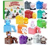 Calendario dell'Avvento 2025 con Animali, Giocattoli per Bambini da 1 a 3 Anni, Regali di Natale, Marionette da Dito, Scatola da 12, Case e Animali, Giocattoli Montessori per la Scuola Materna