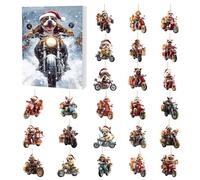 Calendario dell'avvento 2025 con cane che cavalca la moto, 2D, in acrilico, ornamento natalizio per bambini, divertente decorazione invernale con cani in moto, 24 ornamenti con tasche, ornamenti per