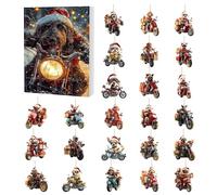 Calendario dell'avvento 2025 con cane che cavalca la moto, 2D, in acrilico, ornamento natalizio per bambini, divertente decorazione invernale con cani in moto, 24 ornamenti con tasche, ornamenti per