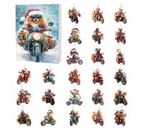 Calendario dell'avvento 2025 con cane che cavalca la moto, 2D, in acrilico, ornamento natalizio per bambini, divertente decorazione invernale con cani in moto, 24 ornamenti con tasche, ornamenti per