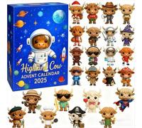 Calendario dell'avvento 2025 con motivo astronauta con mucca delle Highlands, 24 giorni, con 24 diversi ornamenti 2D da appendere, regalo a sorpresa di Natale per gli amanti delle mucche, fan dello