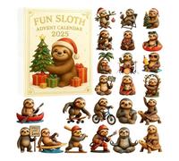 Calendario dell'avvento 2025, con motivo bradipo e conto alla rovescia di 24 giorni, con ornamenti in acrilico 2D, statuette da collezione di uccelli, decorazioni per l'albero di Natale, decorazione