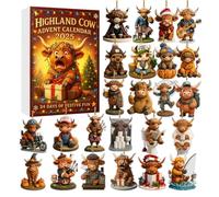 Calendario dell'Avvento 2025 con mucca alta-terra, calendario dell'Avvento natalizio di 24 giorni, con simpatici ornamenti da appendere a forma di mucca, un divertimento per la famiglia e gli amici