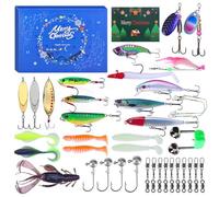 Calendario dell'Avvento 2025 da ragazza, per la pesca 2024, per adulti, uomini, adolescenti, ragazzi, per la pesca di acqua dolce, acqua salata, plastica morbida, papà, amico, nonno A (blu, 32 x 23 x