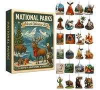 Calendario dell'Avvento 2025 dei parchi nazionali, conto alla rovescia di Natale di 24 giorni con paesaggi leggendari e ornamenti per la fauna selvatica, sorprese quotidiane per esploratori, amanti