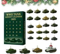 Calendario dell'Avvento 2025 della seconda guerra mondiale, calendario natalizio con conto alla rovescia di 24 giorni con 24 iconici ornamenti per carri armati della seconda guerra mondiale