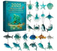 Calendario dell'Avvento 2025 In Vetro Di Mare, Conto Alla Rovescia Di Natale Di 24 Giorni A Tema Oceano, Con 24 Adorabili Decorazioni Realistiche Di Animali Marini, For Amanti (Blu-1 Set)