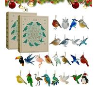 Calendario dell'avvento 2025 in vetro marino con uccelli, 24 giorni, ornamenti per il conto alla rovescia di Natale, con ciondolo in vetro acrilico 2D, diversi ornamenti per gli amanti degli uccelli e