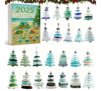 Calendario dell'avvento 2025 in vetro marino, conto alla rovescia di 24 giorni, con 24 mini ornamenti in vetro naturale per albero di Natale, fatto a mano, decorazione per la casa e le vacanze al mare