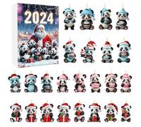 Calendario dell'avvento 2025 per bambini 2D Natale casa panda, ornamenti con cappello di Babbo Natale 2024, calendario dell'avvento per le vacanze di Natale, albero 2D, set di ornamenti per albero (24