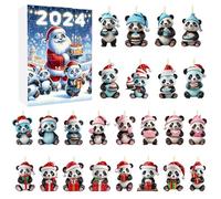 Calendario dell'avvento 2025 per bambini 2D Natale casa Panda ornamenti con cappello di Babbo Natale 2024 Natale vacanze calendario dell'Avvento albero 2D ornamenti albero set (24) A (taglia unica)