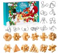 Calendario dell'Avvento 2025 Rompicapo per Bambini- 24 Giorni di Regalo di Natale con Metallo e Legno Rompicapi, Sfide di Sblocco, Test di logica per Il Qi per Ragazzi, Ragazze e Adulti