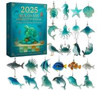 Calendario Dell'avvento 2025 Sea Glass Marine Life, Calendario Del Conto Alla Rovescia Di Natale a Tema Oceano Di 24 Giorni, Con 24 Adorabili E Realistici Animali Marini Decorativi