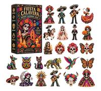 Calendario dell'Avvento 2026, 24 pezzi 2D in acrilico, da appendere, scatola per conto alla rovescia, decorazione a forma di teschio messicano, 10 stili disponibili, set regalo per Halloween Day of