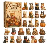 Calendario dell'Avvento 2026, con ciondolo a forma di zucca in acrilico 2D | 24 gatti con zucca, pigne e cappello di Natale. Decorazioni per albero di Natale, decorazione rustica per due stagioni