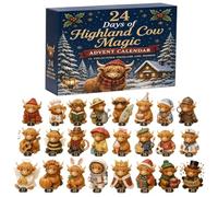 Calendario dell'avvento 2026 con mucca delle Highland 3D, conto alla | 24 statuette 3D di mucche delle Highland, sorpresa quotidiana dall'1 al 24 dicembre, stile fattoria, ideali per gli amanti