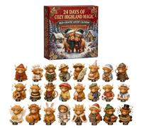 Calendario dell'avvento 2026 con mucca delle Highland 3D, conto alla | 24 statuette 3D di mucche delle Highland, sorpresa quotidiana dall'1 al 24 dicembre, stile fattoria, ideali per gli amanti