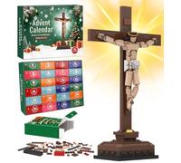 Calendario dell'Avvento 2026 Gesù Crocifissione di Natale edificio con luce | Giocattolo a croce di Gesù per conto alla rovescia di Natale per 24 giorni, compatibile con decorazioni religiose cristiane