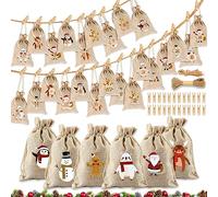 Calendario Dell'avvento, 24 Calendario Dell'Avvento Fai Da Te, Calendario Avvento di Natale Sacchetti, Calendario Dell'Avvento da Riempire, Sacchetti Regalo di Natale con 24 Numerici Clip Corda