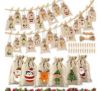 Calendario Dell'avvento, 24 Calendario Dell'Avvento Fai Da Te, Calendario Avvento di Natale Sacchetti, Calendario Dell'Avvento da Riempire, Sacchetti Regalo di Natale con 24 Numerici Clip Corda