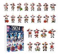 Calendario dell'Avvento - 24 giorni con ciondolo a forma di mucca, calendario natalizio, conto alla rovescia, in acrilico 2D, per insegnanti, membri della comunità di famiglia, classe e ragazzi
