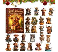 Calendario dell'Avvento 3D Highland Cow 2025, 24 giorni Highland Cow Ornamenti Natale conto alla rovescia, con 24 statuette in miniatura di mucca altopiani, ornamenti di bovini, calendario natalizio