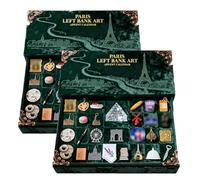 Calendario dell'Avvento artistico della Rive Gauche di Parigi 2025, 24 monumenti ed elementi alimentari di Parigi in miniatura, confezione regalo per il conto alla rovescia delle festività (2Pcs)