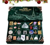 Calendario dell'Avvento artistico della Rive Gauche di Parigi 2025, 24 monumenti ed elementi alimentari di Parigi in miniatura, confezione regalo per il conto alla rovescia delle festività (1pcs)