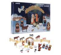Calendario dell'avvento con 24 miniature in resina della Sacra Famiglia, Magi, Pastore, Angelo, Pecora, Stalla, Animali, Recinzioni, Ideale per bambini e ragazzi Avvento creativo