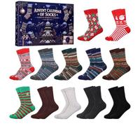 Calendario dell'Avvento con Calzini da Uomo e Donna, 12 Paia | Calzini natalizi in cotone, taglia 37-44, motivi festivi e nordici, regalo di Natale ideale per uomini e donne