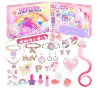 Calendario dell'avvento cosmetici bambini bambine 2024 calendario di Natale 24 gioielli moda make-up calendario di bellezza come unicorno gioielli orecchini accessori per capelli da 3-12 anni bambine