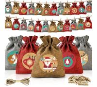 Calendario dell'Avvento da Riempire 2025, Sacchetti Avvento Natale, sacchetti di iuta 18x 13 cm, Natale Conto Alla Rovescia Appendibile Sacchetto dell'Avvento sacchetti regalo di Natale