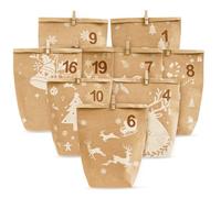 Calendario dell'Avvento da riempire, 24 calendario avvento fai da te Sacchetti di per Natale - Sacchetti di Carta con Adesivi numerici（Con clip in legno）