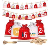Calendario dell'Avvento da riempire, 24 pezzi, sacchetti per calendario dell'Avvento 2024 per bambini, 15 x 10 cm, sacchetti natalizi da riempire, calendario dell'Avvento fai da te, in tessuto,