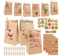 Calendario dell'Avvento da riempire, calendario dell'Avvento 2024, da riempire con sacchetti calendario dell'Avvento, calendario dell'Avvento fai da te, carta kraft con sacchetti e numeri adesivi